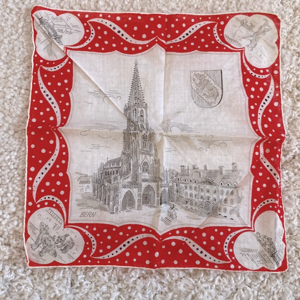 BERN MINSTER CATHEDRAL Switzerland Pictorial Church Vintage Handkerchief hankie